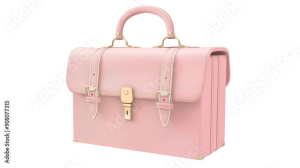 Fototapeta A stylish pink leather briefcase with gold accents. The briefcase is closed and has a handle on top.