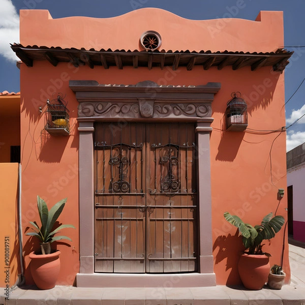 Fototapeta Un acercamiento a una linda casa de estilo rustico 