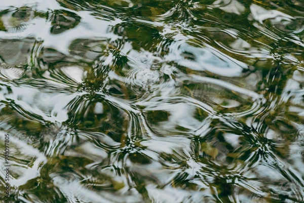 Fototapeta Water movement. Texture of a shallow stream in a forest showing gentle ripples and refractions.