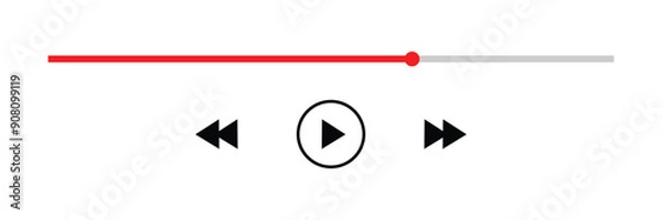 Fototapeta audio or video player progress loading bars with time slider, play and pause, rewind and fast forward buttons. Templates of media player playback panel interface. Vector illustration. Eps 
