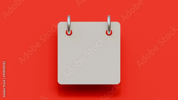 Fototapeta 3d illustration of calendar with blank page on red background. Blank calendar page mock up.