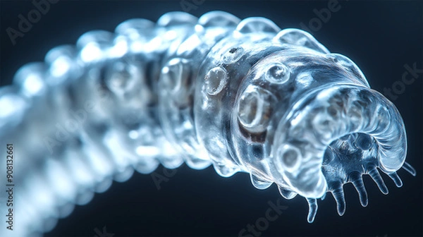 Obraz Close-up Macro Shot of Caenorhabditis elegans Nematode Worm with Detailed Body Segments
