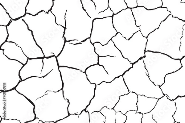 Fototapeta Vector and clip art pattern with many cracks and scratches. Cracked barren desert earth on background banner caused by drought from global warming.
