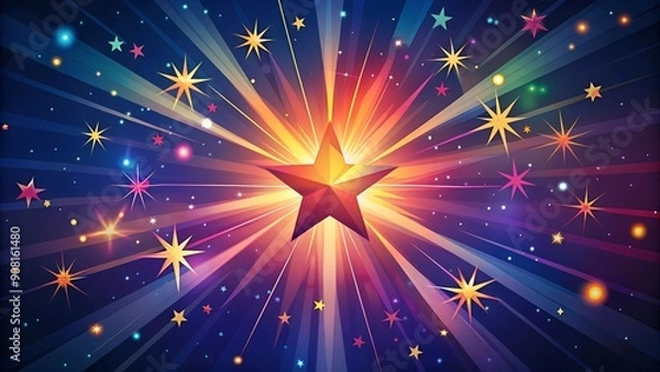Fototapeta Vibrant Starburst with Multicolored Rays and Glowing Stars