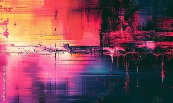 Fototapeta Background with interlaced digital glitch and distortion effect. Retro futurism, webpunk, rave 80s 90s cyberpunk aesthetic techno neon colors