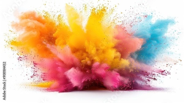 Fototapeta   A multicolored explosion of powder on a white background with a clipping path below
