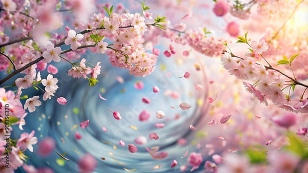 Fototapeta Whirlwind of Sakura Petals: A Dynamic Composition of Nature's Grace  AI Generated