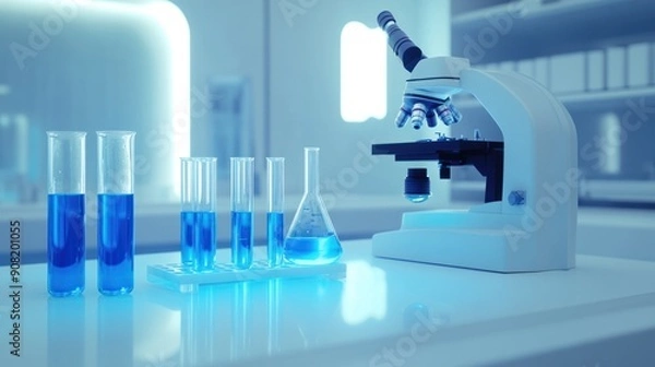 Obraz Science Lab with Microscope and Test Tubes