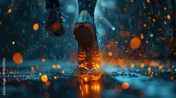 Fototapeta High-definition capture of an athlete with a prosthetic limb in motion, exuding visible determination and strength, with an active and engaging background that highlights their impressive performance