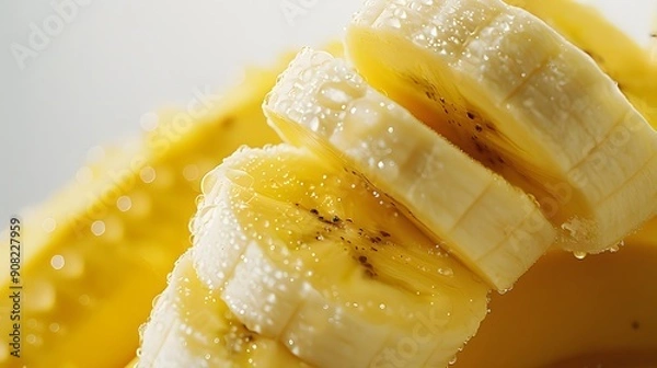 Fototapeta Close-Up of Sliced Banana with Bright Yellow Peel and Detailed Texture
