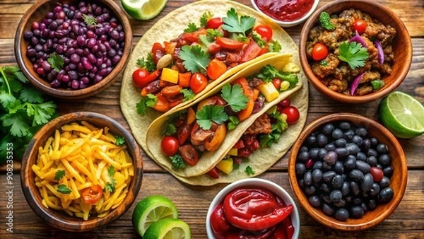 Obraz Vegan Taco Feast: A Culinary Adventure  generative AI