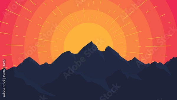 Obraz Mountain sunrise illustration. Vector background in flat style