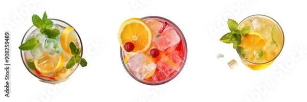 Fototapeta Refreshing cocktail in a glass, top view. Transparent background