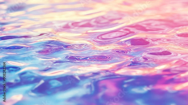 Fototapeta pastel holographic water ripples captured in real lighting creating a dreamy abstract background