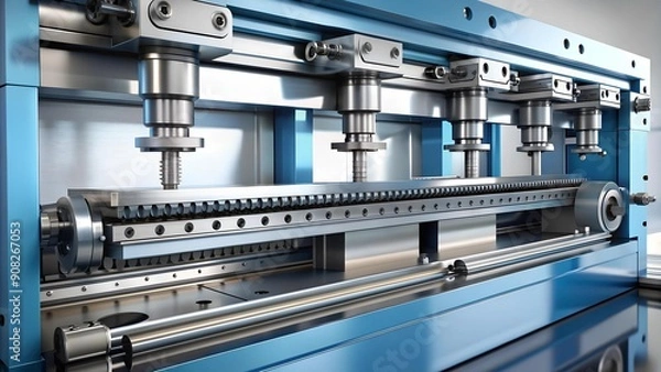 Fototapeta A Symphony of Gears and Pistons: A Technical Illustration of Hydraulic Sheet Metal Bending  generative AI