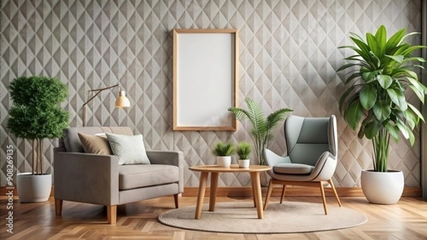 Fototapeta Cozy Scandinavian Living Room with Geometric Pattern Poster Mockup  generative AI