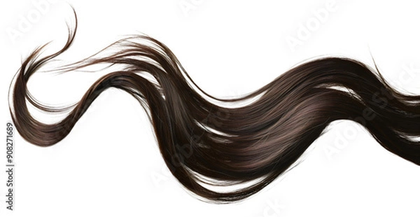 Obraz Black darn brown brunette female woman hair swirl isolated on transparent background. Smooth shiny line shape, beauty salon shampoo, wave texture, beautiful healthy volume, extension, thick