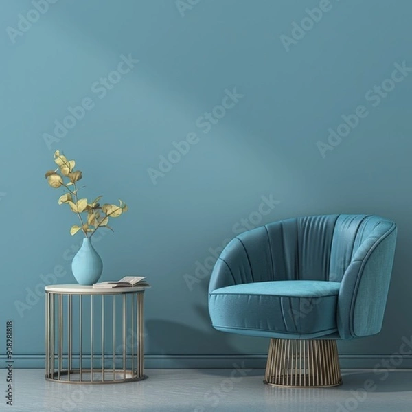 Fototapeta blue solid color background with an armchair