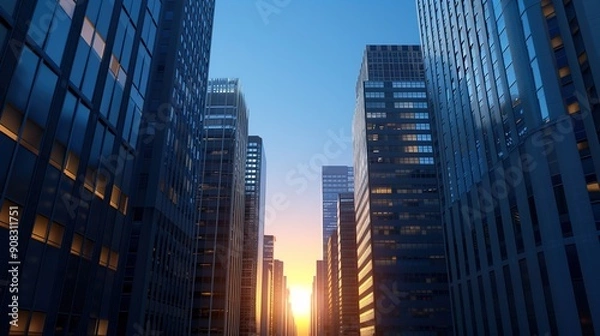 Obraz Dynamic Financial District: Vibrant Activity, Digital Trade Screens, Economic Job Strategies Symbolized