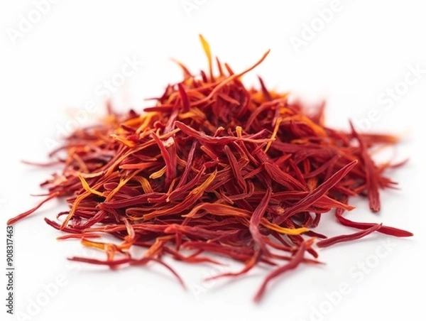 Fototapeta Streak of saffron crocus threads isolated on white background, image backgrounds