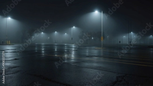 Obraz Empty parking lot at night under bright street lights
