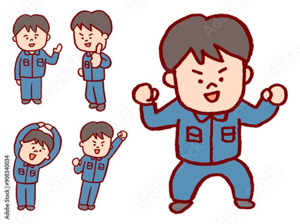 Obraz 青っぽい制服を着た作業員の人物素材