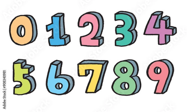 Fototapeta 手描きのカラフルでかわいい数字