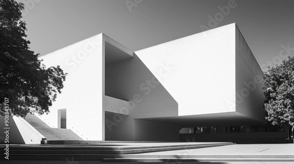 Obraz Minimalist white building with sharp angles and shadow play