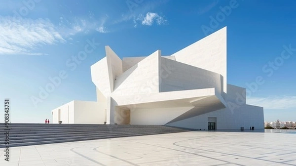 Obraz Minimalist white building with sharp angles and shadow play