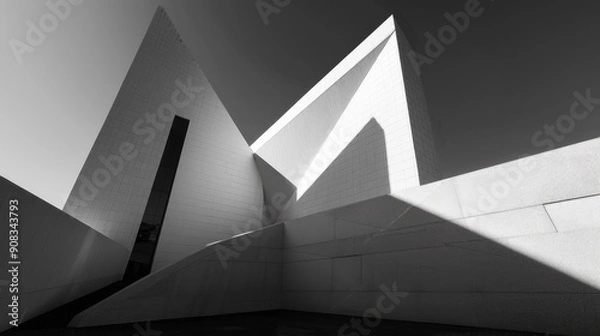 Obraz Minimalist white building with sharp angles and shadow play