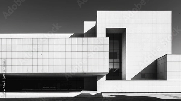 Obraz Minimalist white building with sharp angles and shadow play