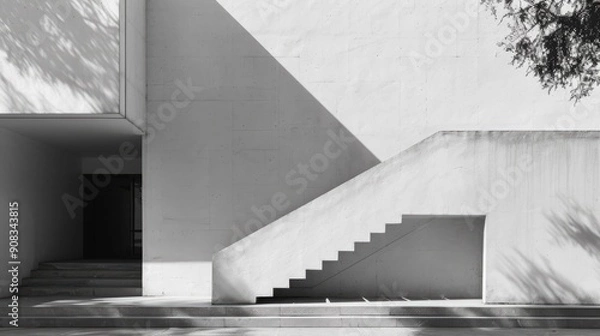 Obraz Minimalist white building with sharp angles and shadow play