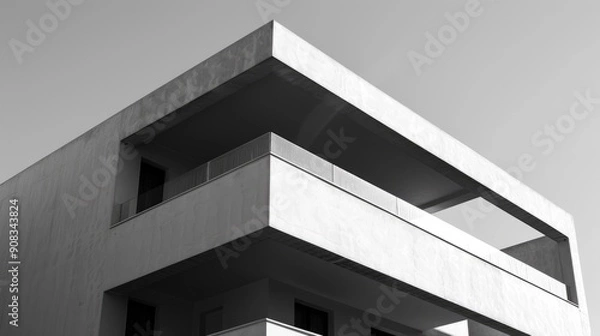 Obraz Minimalist white building with sharp angles and shadow play