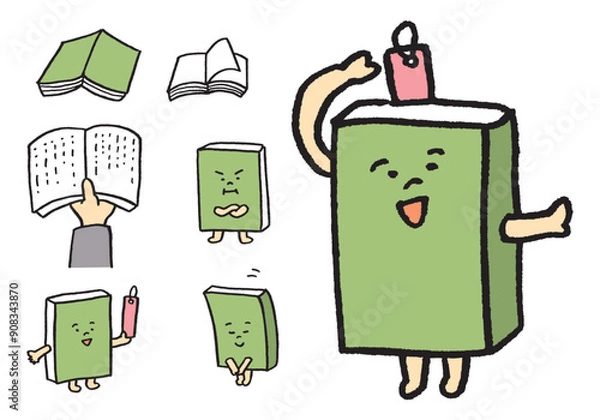 Obraz 小説や単行本のかわいい本のキャラ素材