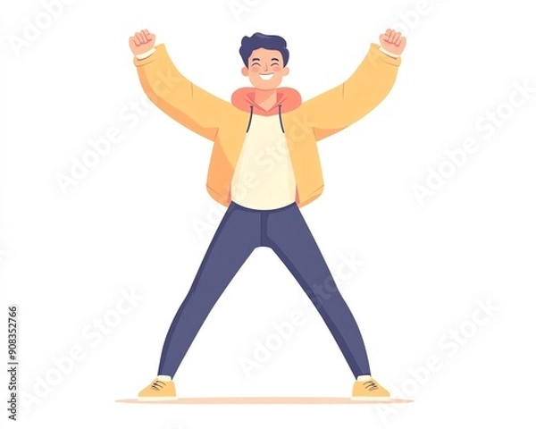 Fototapeta Power pose, flat design, front view, confidence theme, cartoon drawing, colored pastel