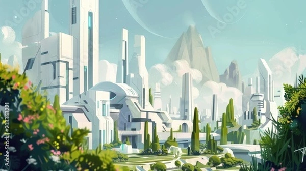 Obraz Urban landscape with mix of futuristic and classical architecture