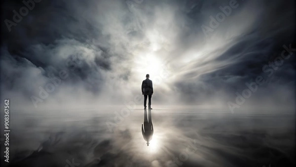 Fototapeta Lost in the Mist: A Silhouette of Solitude  AI generated