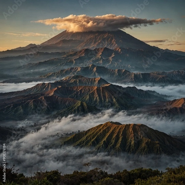 Fototapeta photo of a very beautiful view of a mountain with beautiful clouds