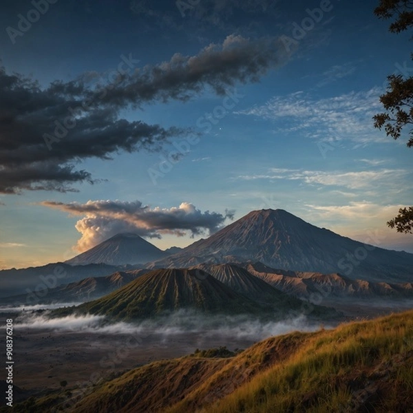 Fototapeta photo of a very beautiful view of a mountain with beautiful clouds 