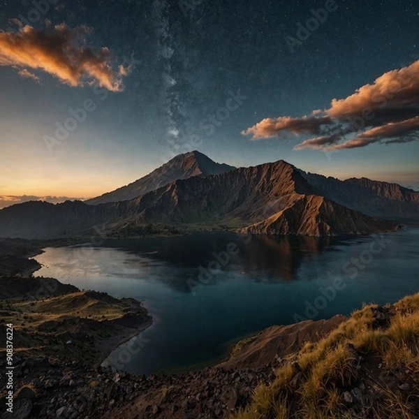 Fototapeta photo of a very beautiful view of a mountain with beautiful clouds 