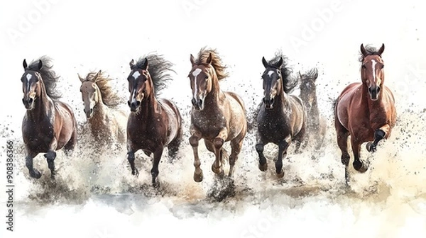 Fototapeta 8 Horses running show speed and power, movements water color, High Resolution HD Ultra Sharpness No Alphabet No blur No spash No dust No grunge