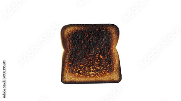 Fototapeta Crispy burnt toast slice with a dark char, isolated on a light background. Perfect for depicting kitchen mishaps or culinary fails.