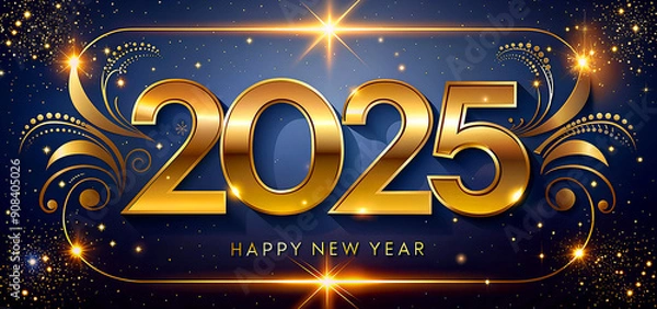 Fototapeta Gold Metallic 2025 Numbers Artwork Reflecting Light and Text Effect