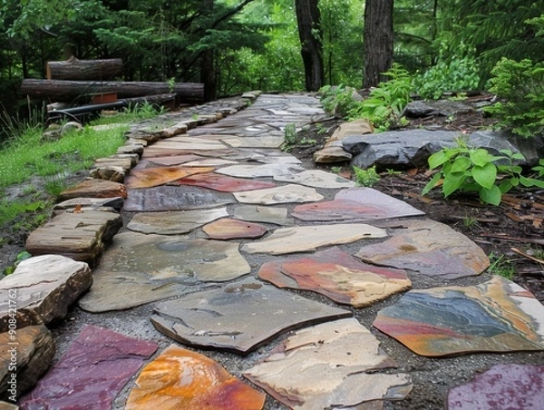Obraz Rustic flagstone pathway with varied color and natural patterns