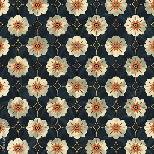 Obraz Vintage Floral Pattern with Gold Accents