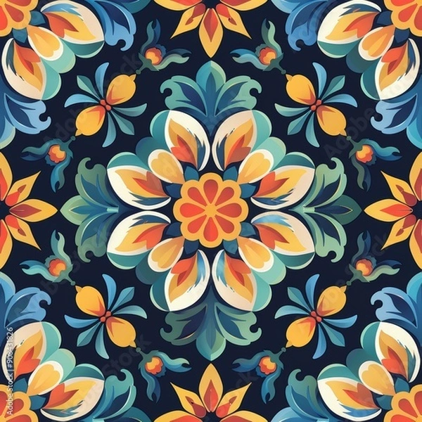 Obraz Ornamental Floral Pattern in Vibrant Colors