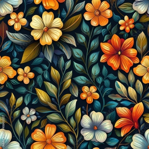 Obraz Floral Pattern with Blue Background