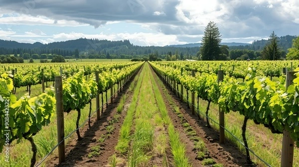 Fototapeta A vineyard with rows of grapevines.