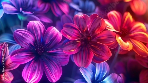 Fototapeta A flowers neon background colorful vibrant, Generative AI illustrations. 