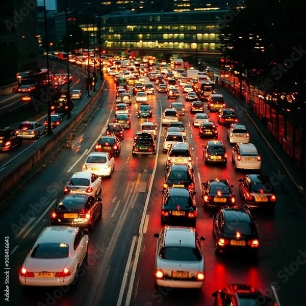 Fototapeta 渋滞が続く夜の高速道路